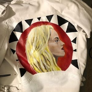 Hand Painted Metric Leather jacket Emily Haines